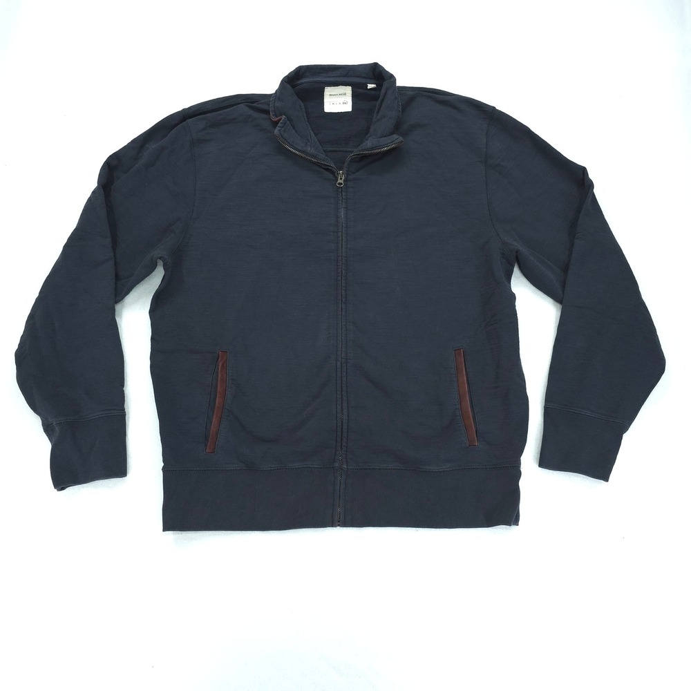 Billy Reid Jacket Men XXL Navy Full Zip Leather Trim Mock Neck Casual Minimalist